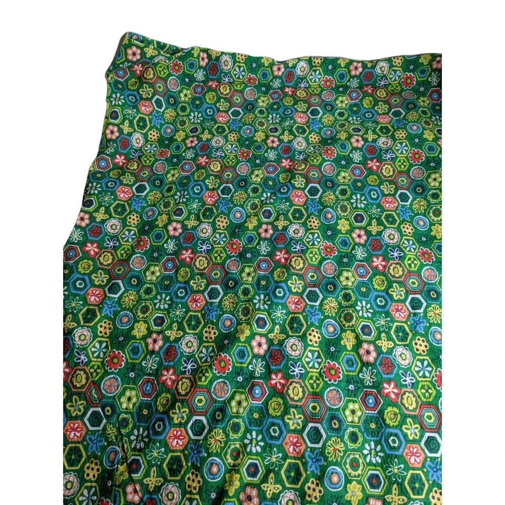 Vintage Bloomcraft Screenprint Fabric Green‎ Floral Hexagon Geometric 1 Yard